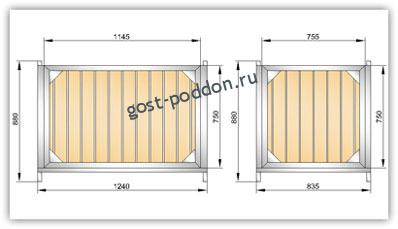Габаритный чертеж поддона (контейнера для хранения) ГОСТ 21133-87 Чертеж 1 (УКС-ПЯ-1)